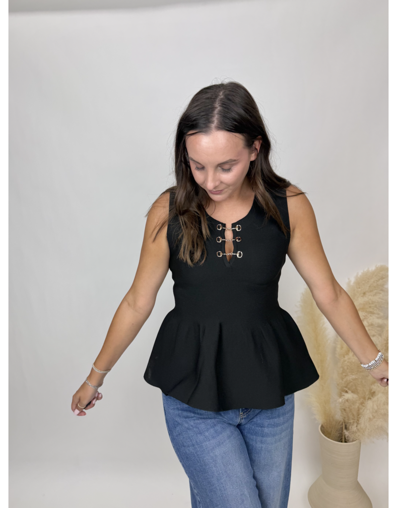 Entro Peplum Blouse with Metal Bow Detail
