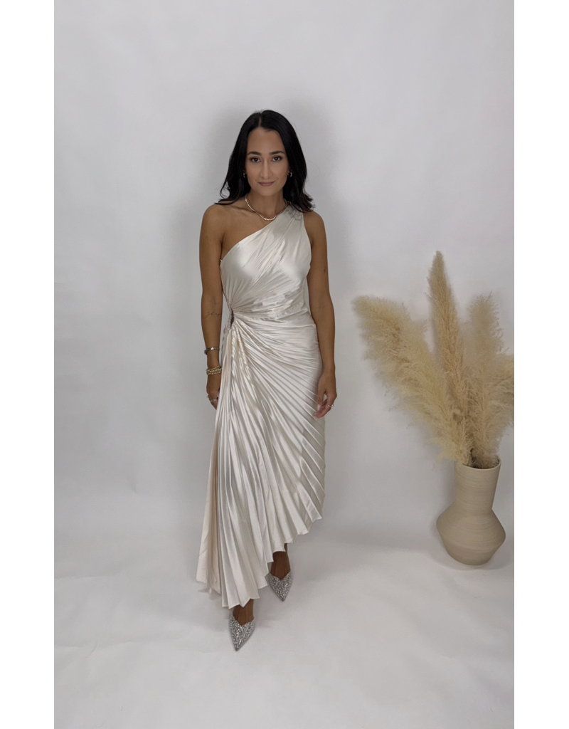 Dress Forum One Shoulder Pleated Maxi Dress