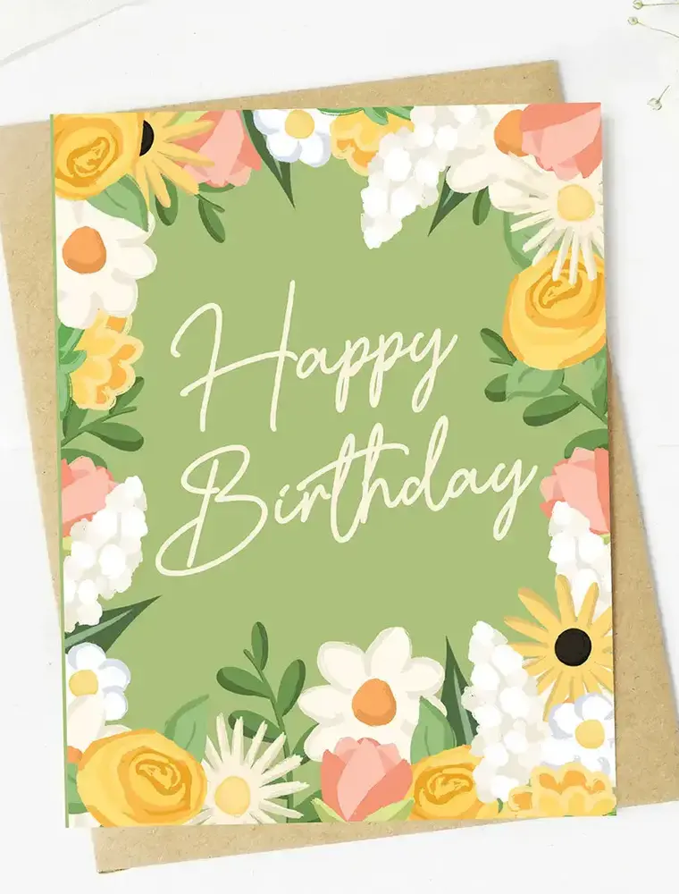 big moods Happy Birthday Floral Greeting Card