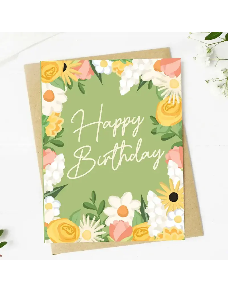 big moods Happy Birthday Floral Greeting Card