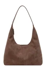 dipped shop Vintage Suede Tote Commuter Underarm Bag Dark Coffee
