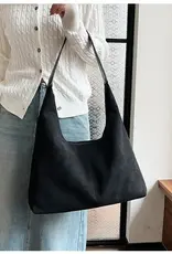 dipped shop Vintage Suede Tote Commuter Underarm Bag - Black