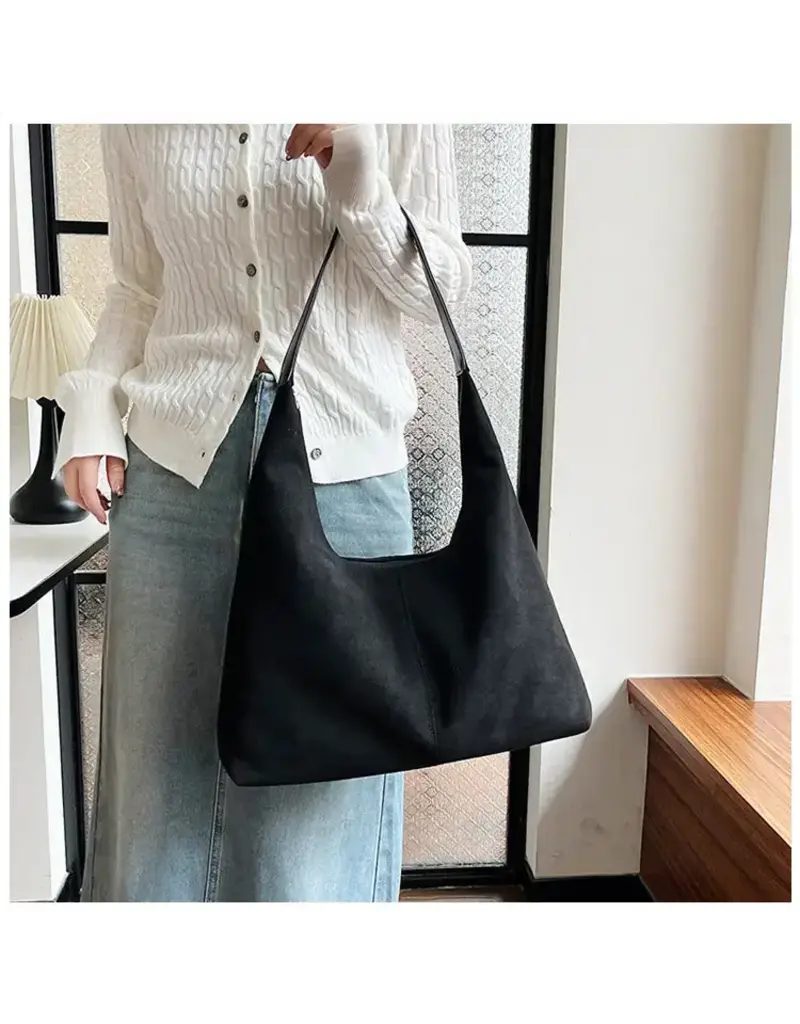 dipped shop Vintage Suede Tote Commuter Underarm Bag - Black