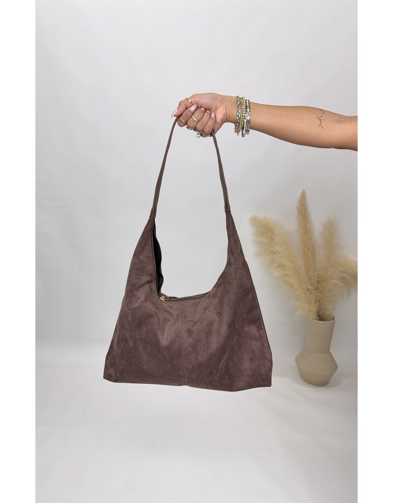 dipped shop Vintage Suede Tote Commuter Underarm Bag Dark Coffee