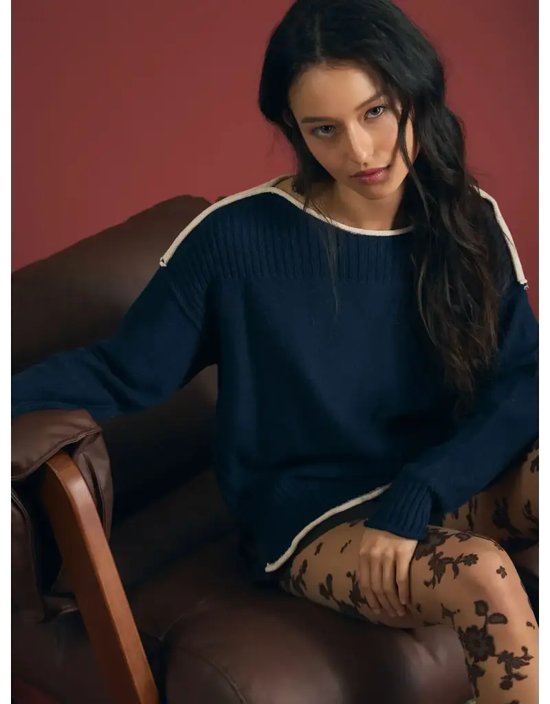 bp Contrast Trim Boatneck Sweater