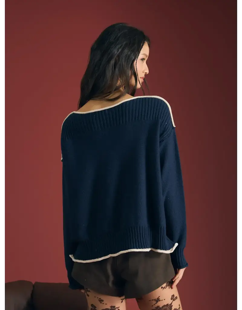 bp Contrast Trim Boatneck Sweater