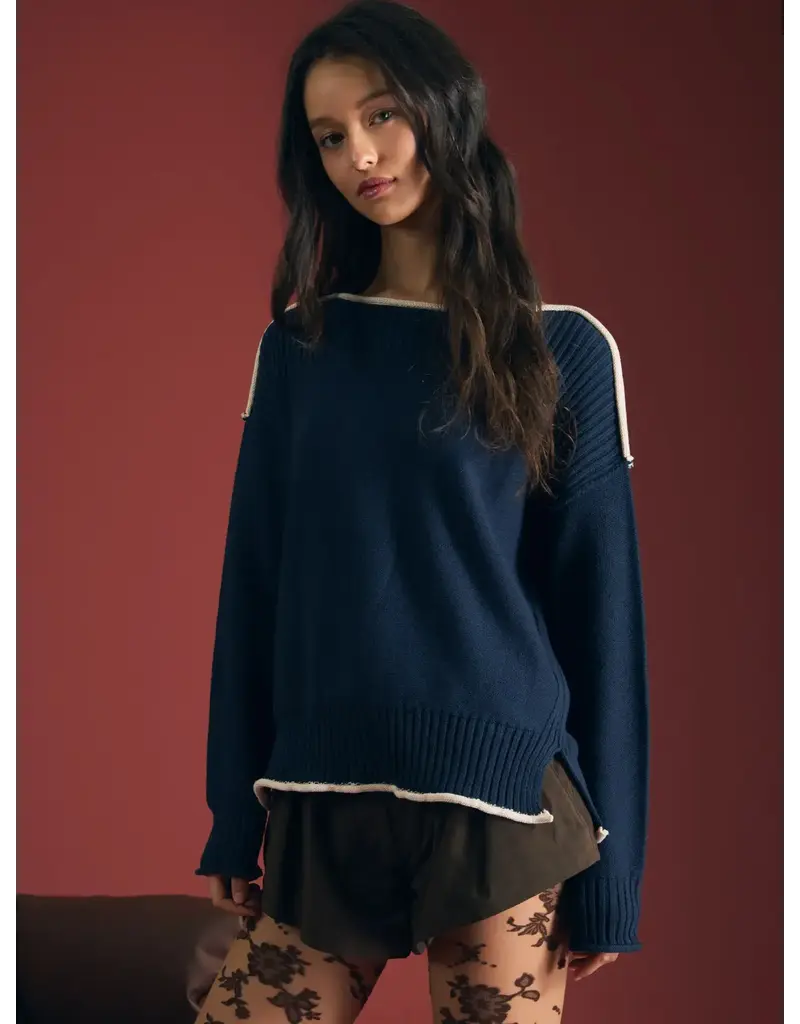 bp Contrast Trim Boatneck Sweater