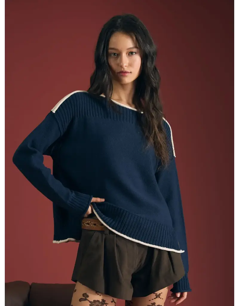 bp Contrast Trim Boatneck Sweater