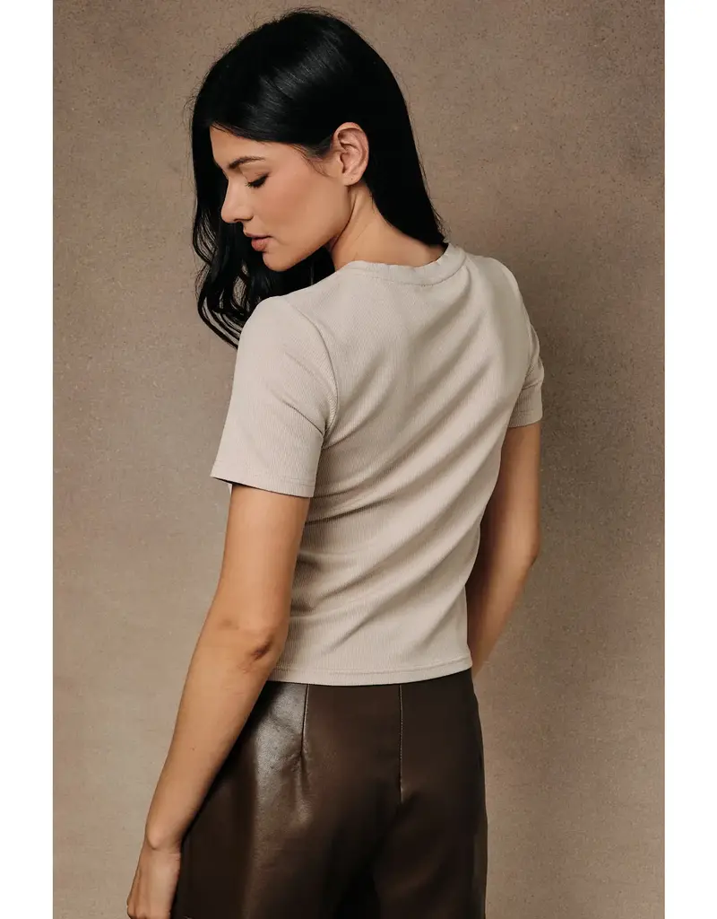 Sunday Edition Beaded Champagne Ribbed Top