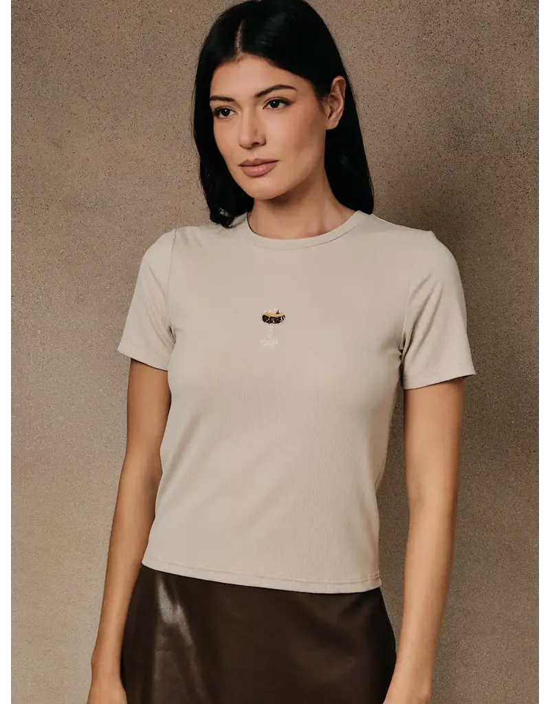 Sunday Edition Beaded Champagne Ribbed Top