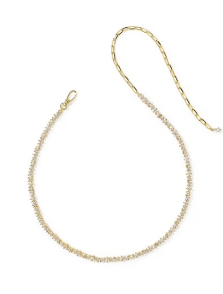 Kendra Scott FATE TENNIS NECKLACE GOLD METAL WHITE CZ