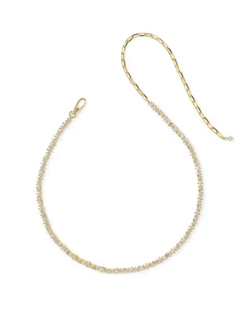 Kendra Scott FATE TENNIS NECKLACE GOLD METAL WHITE CZ