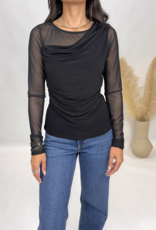 Sunday Edition Cowl Neck Mesh Sleeve Top