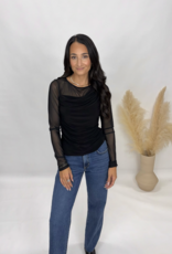 Sunday Edition Cowl Neck Mesh Sleeve Top