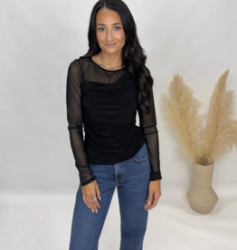 Sunday Edition Cowl Neck Mesh Sleeve Top