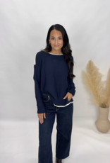 bp Contrast Trim Boatneck Sweater