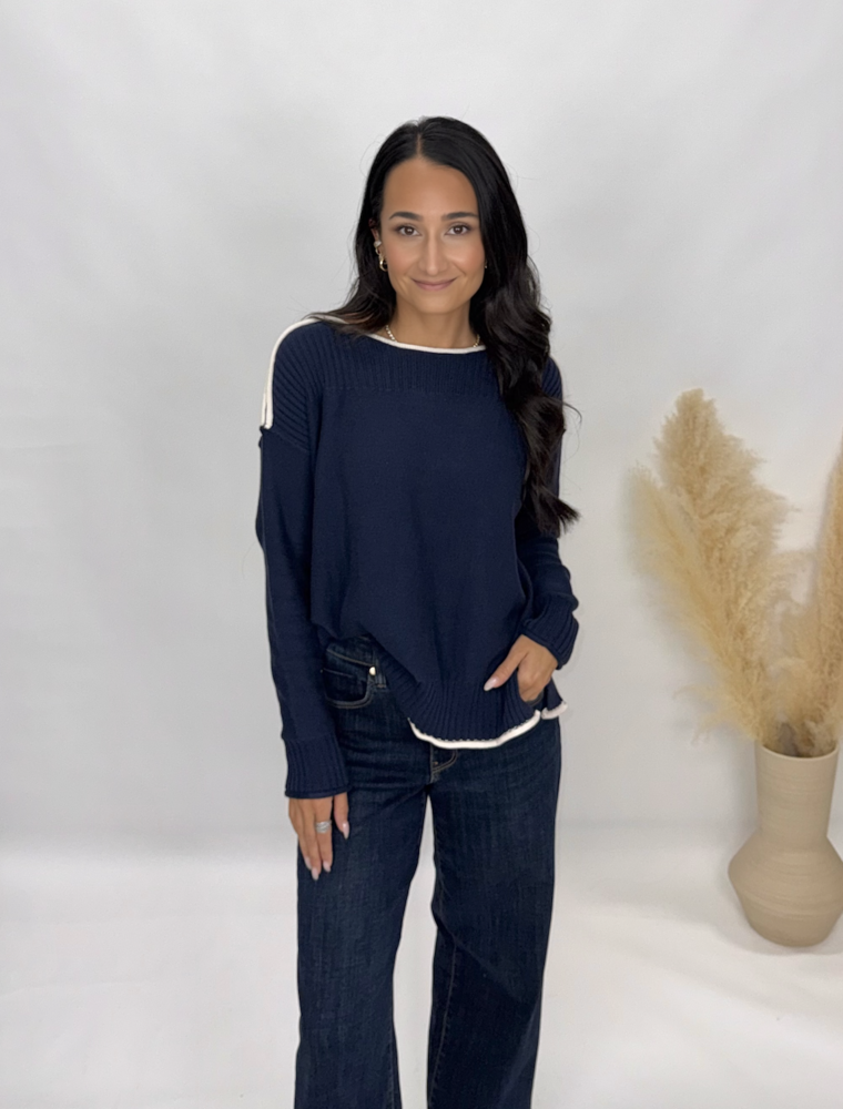 bp Contrast Trim Boatneck Sweater