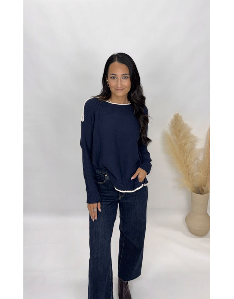 bp Contrast Trim Boatneck Sweater