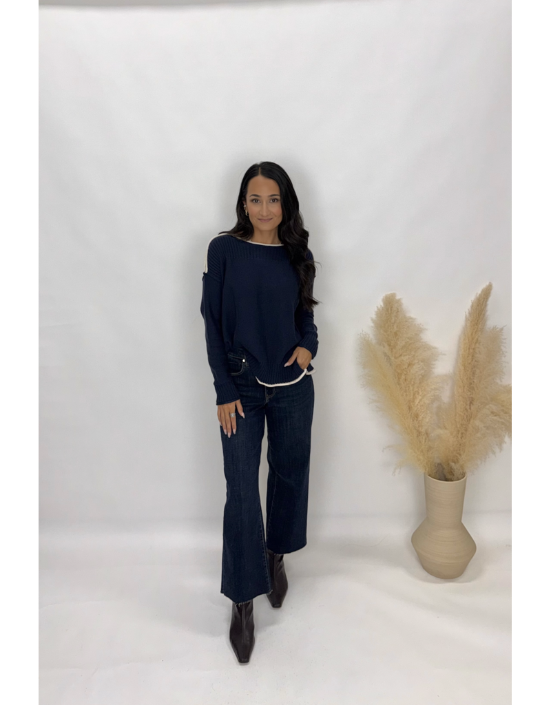 bp Contrast Trim Boatneck Sweater