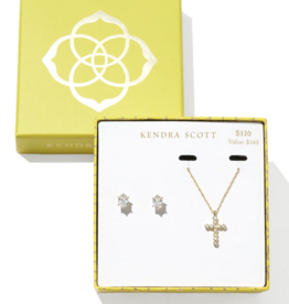 Kendra Scott Cross Caitlyn Gift Set Gold Metal White CZ
