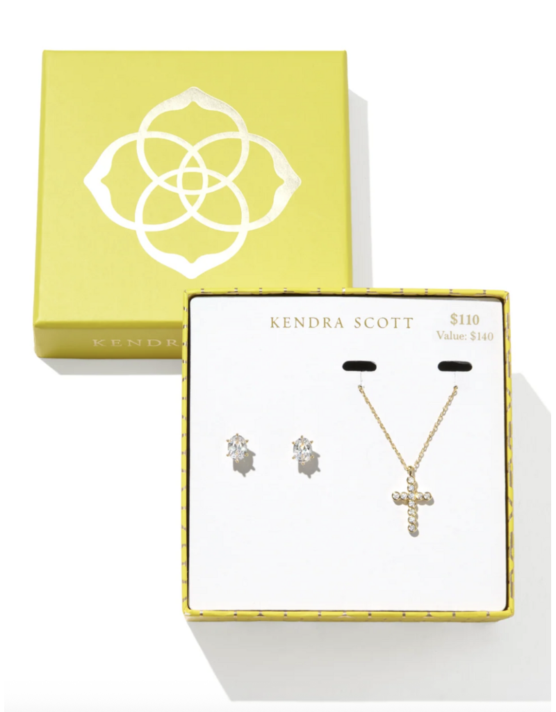Kendra Scott Cross Caitlyn Gift Set Gold Metal White CZ