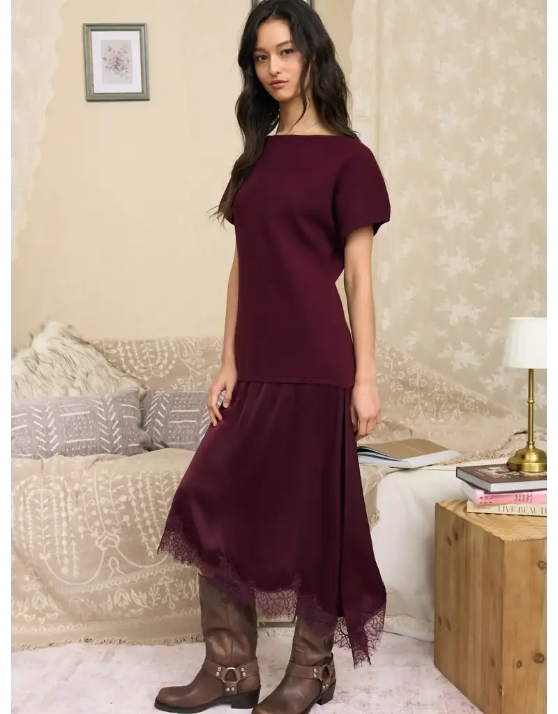 bp Ava Hem Lace Trim Midi Dress