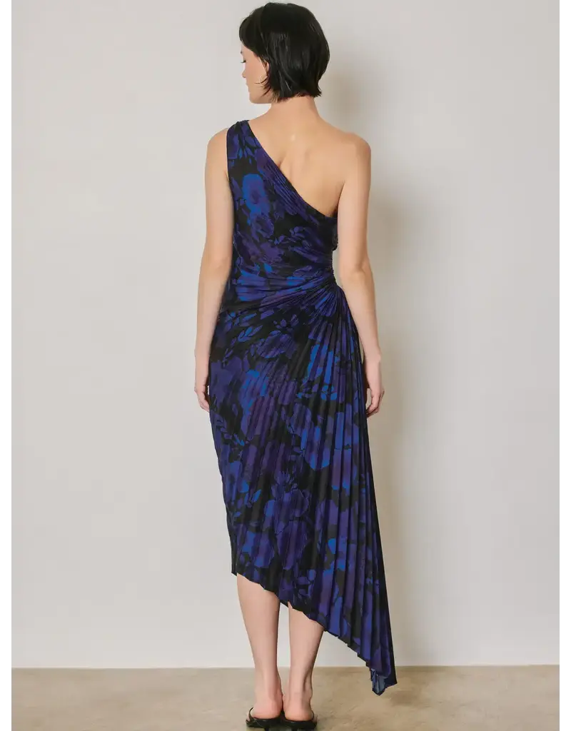 Dress Forum Floral One Shoulder Pleated Dress