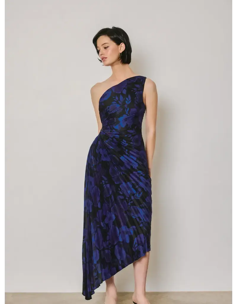 Dress Forum Floral One Shoulder Pleated Dress