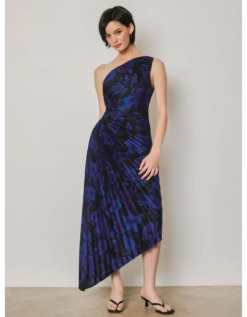 Dress Forum Floral One Shoulder Pleated Dress