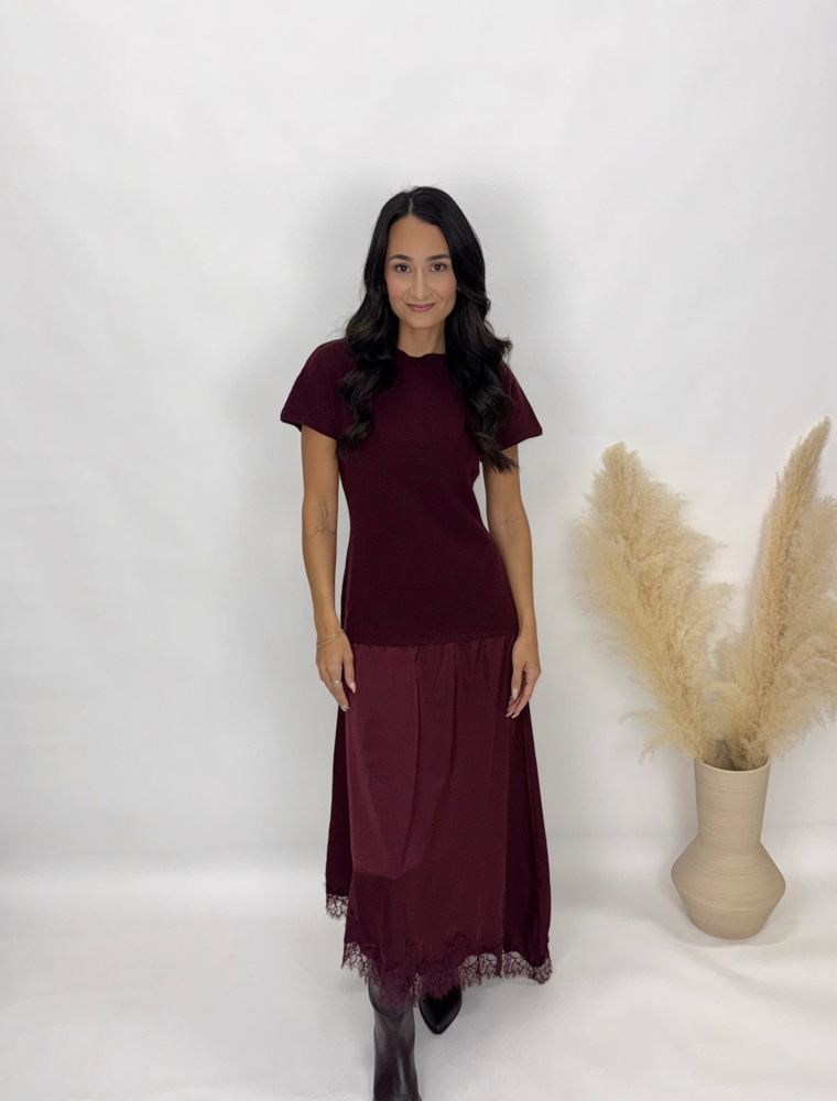 bp Ava Hem Lace Trim Midi Dress