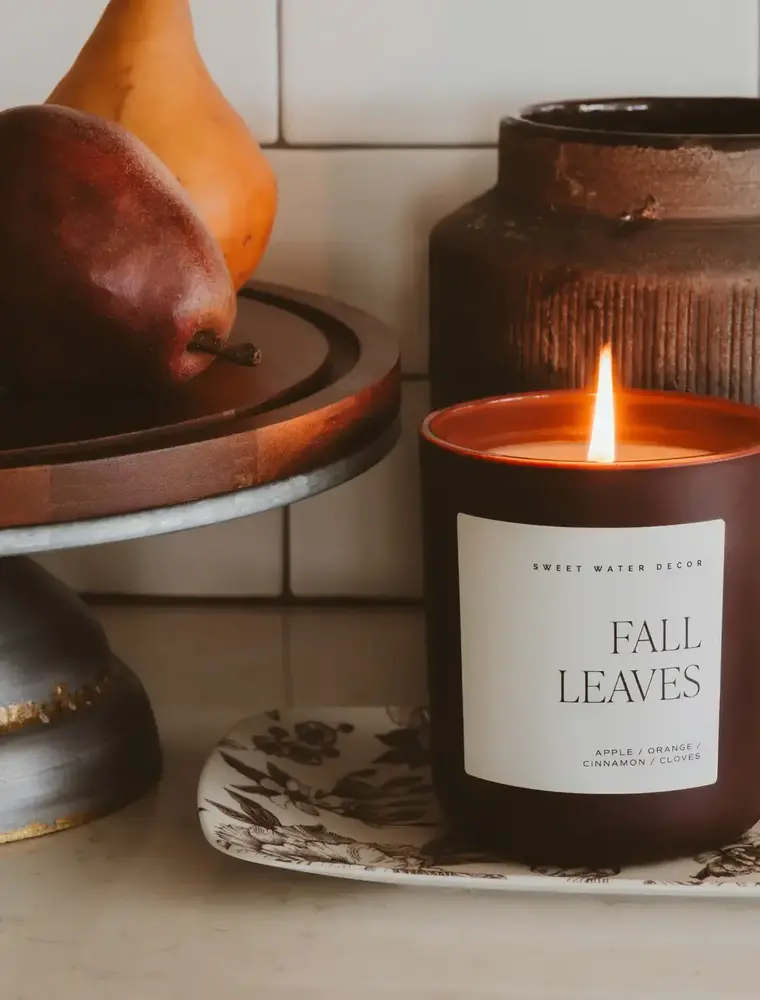 Sweet Water Decor Fall Leaves 15 oz Soy Candle, Matte Jar - Fall Decor