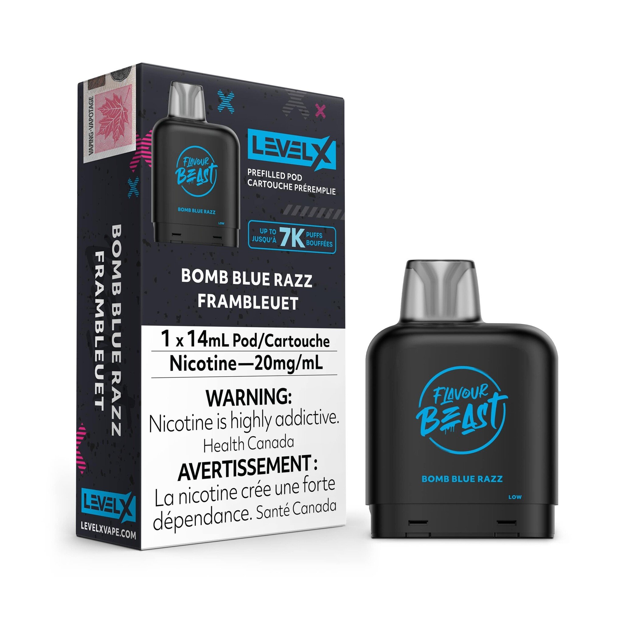 FLAVOUR BEAST LEVEL X PREFILLED PODS BOMB BLUE RAZZ 7k puffs
