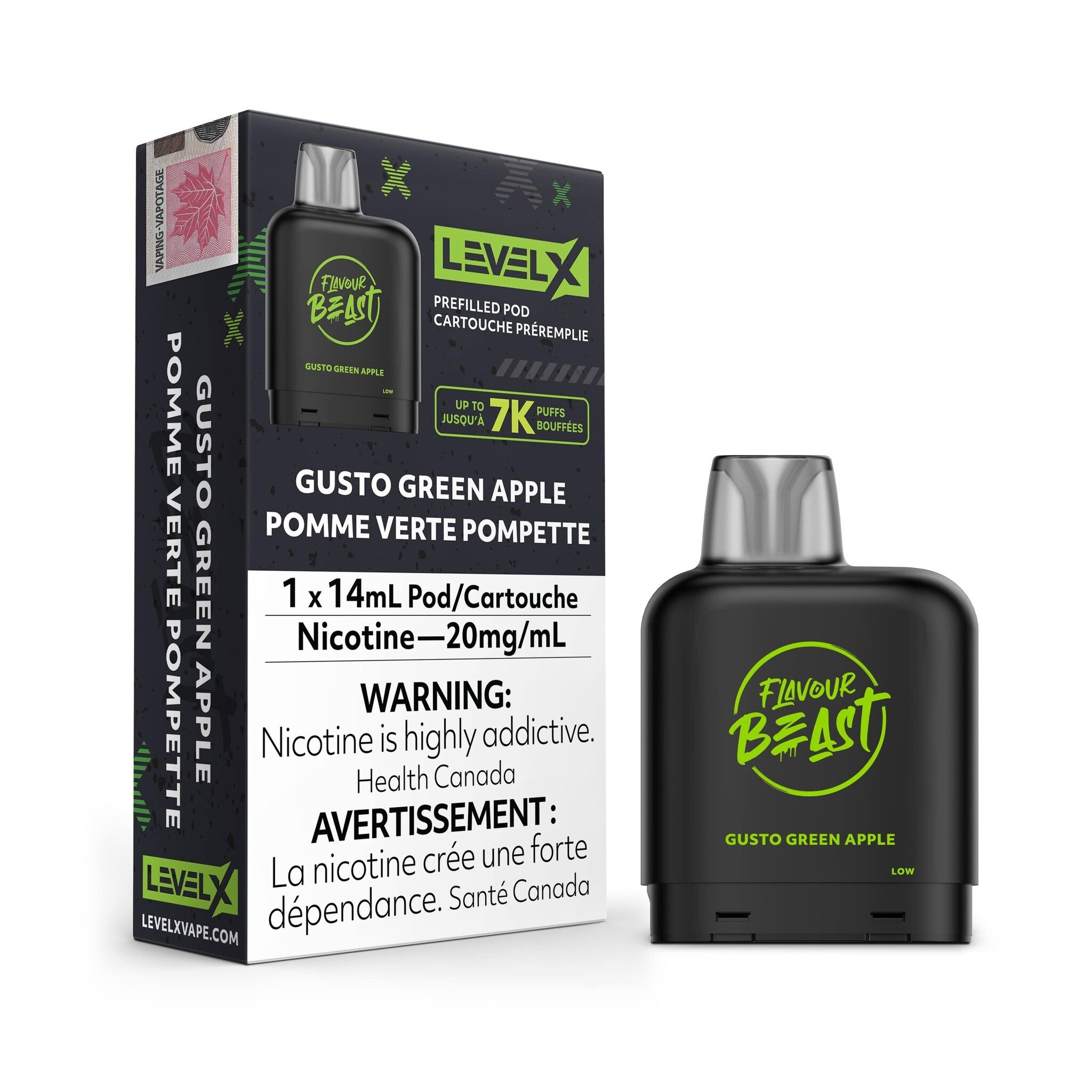 FLAVOUR BEAST LEVEL X PREFILLED PODS GUSTO GREEN APPLE 7k puffs