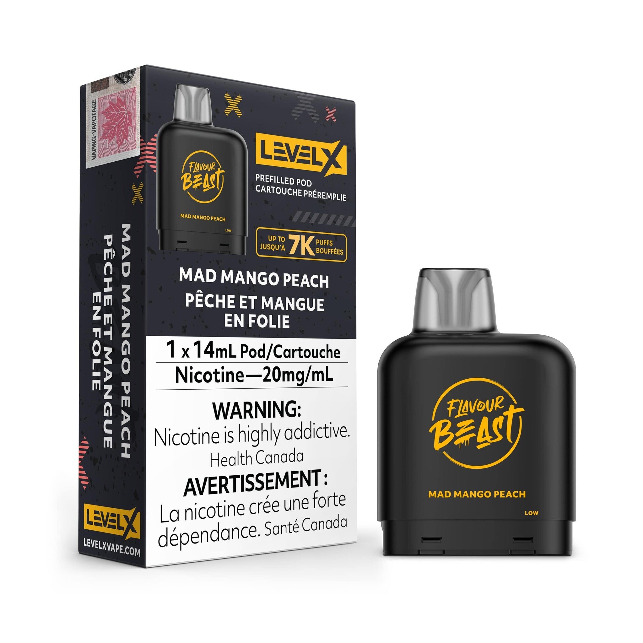 FLAVOUR BEAST LEVEL X PREFILLED PODS MAD MANGO PEACH 7k puffs