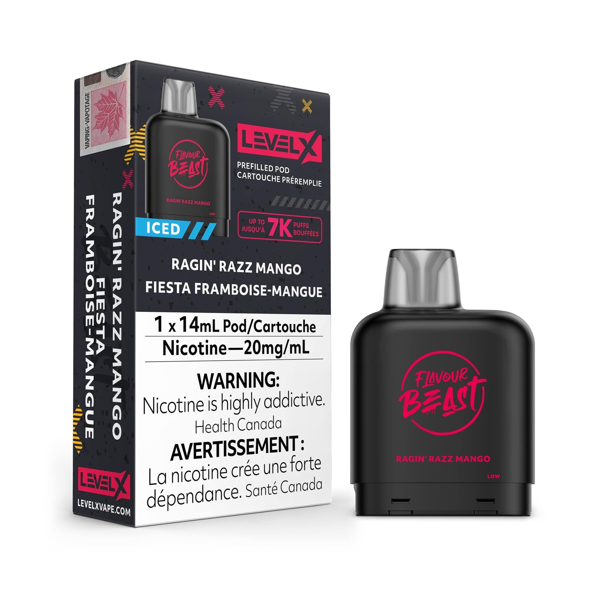 FLAVOUR BEAST LEVEL X PREFILLED PODS RAGIN' RAZZ MANGO 7k puffs