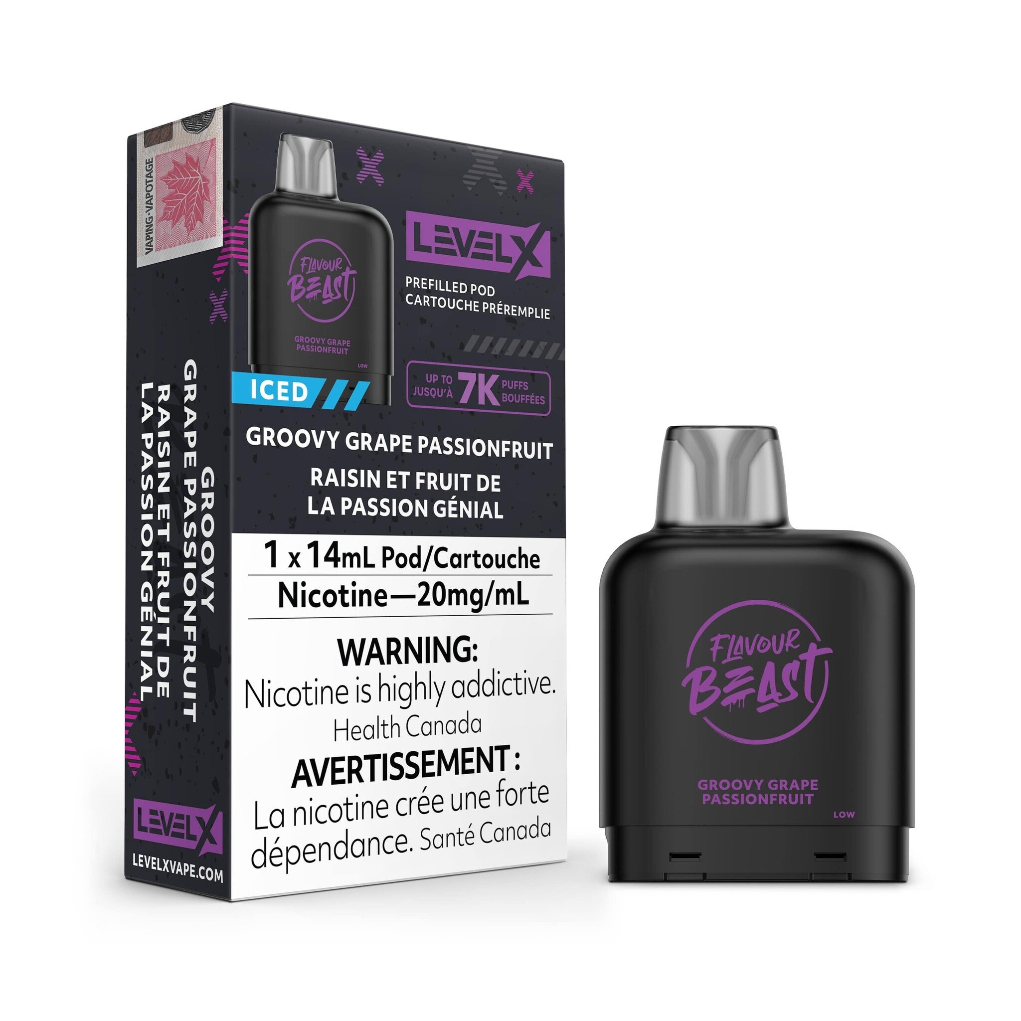 FLAVOUR BEAST LEVEL X PREFILLED PODS GROOVY GRAPE PASSIONFRUIT 7k puffs
