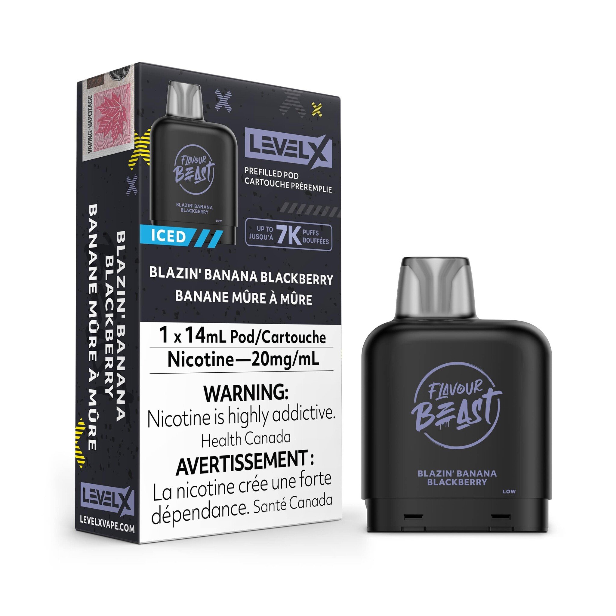 FLAVOUR BEAST LEVEL X PREFILLED PODS BLAZIN' BANANA BLACKBERRY 7k puffs
