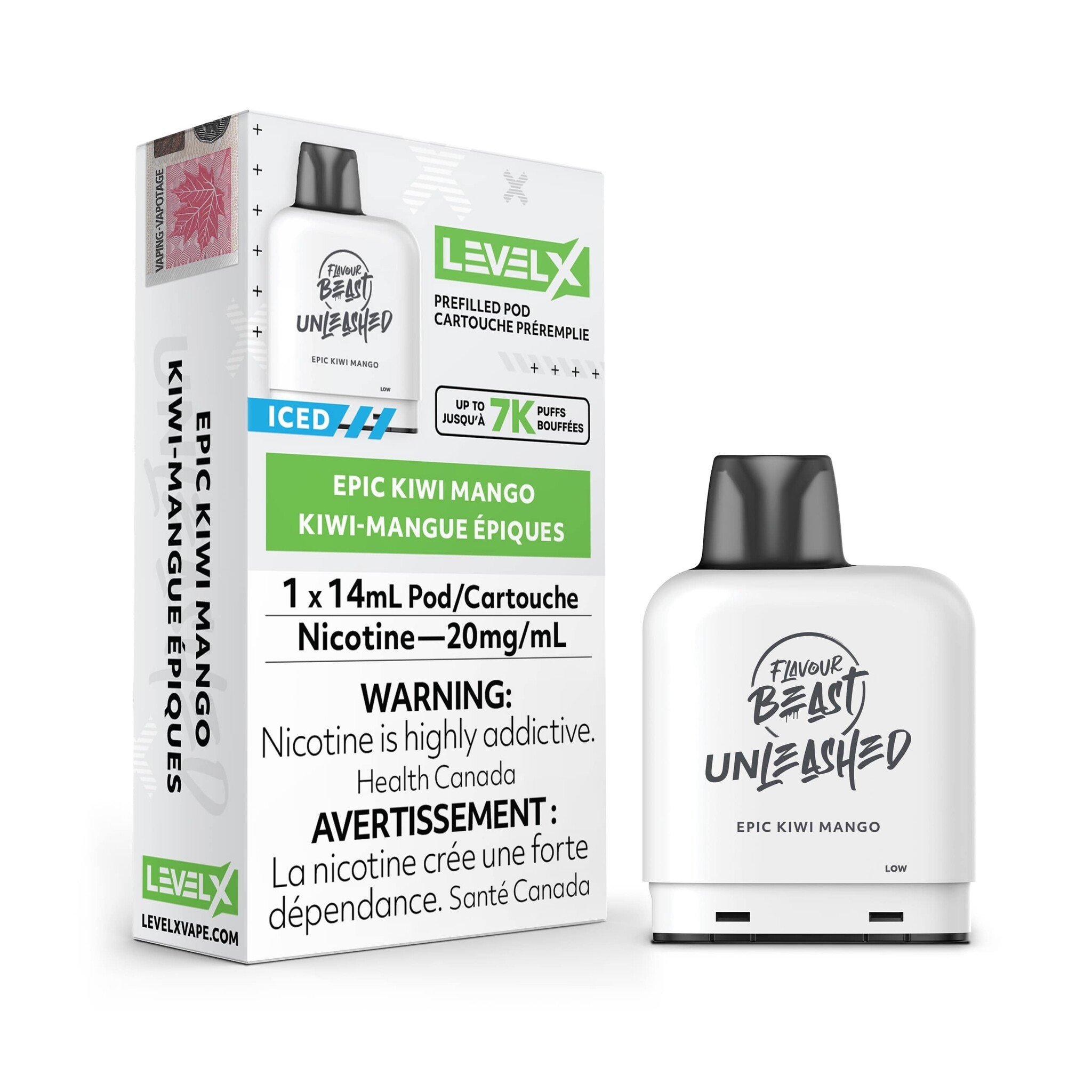 Flavour Beast Level X Unleashed Pod 14mL Epic Kiwi Mango 20MG 7k puffs