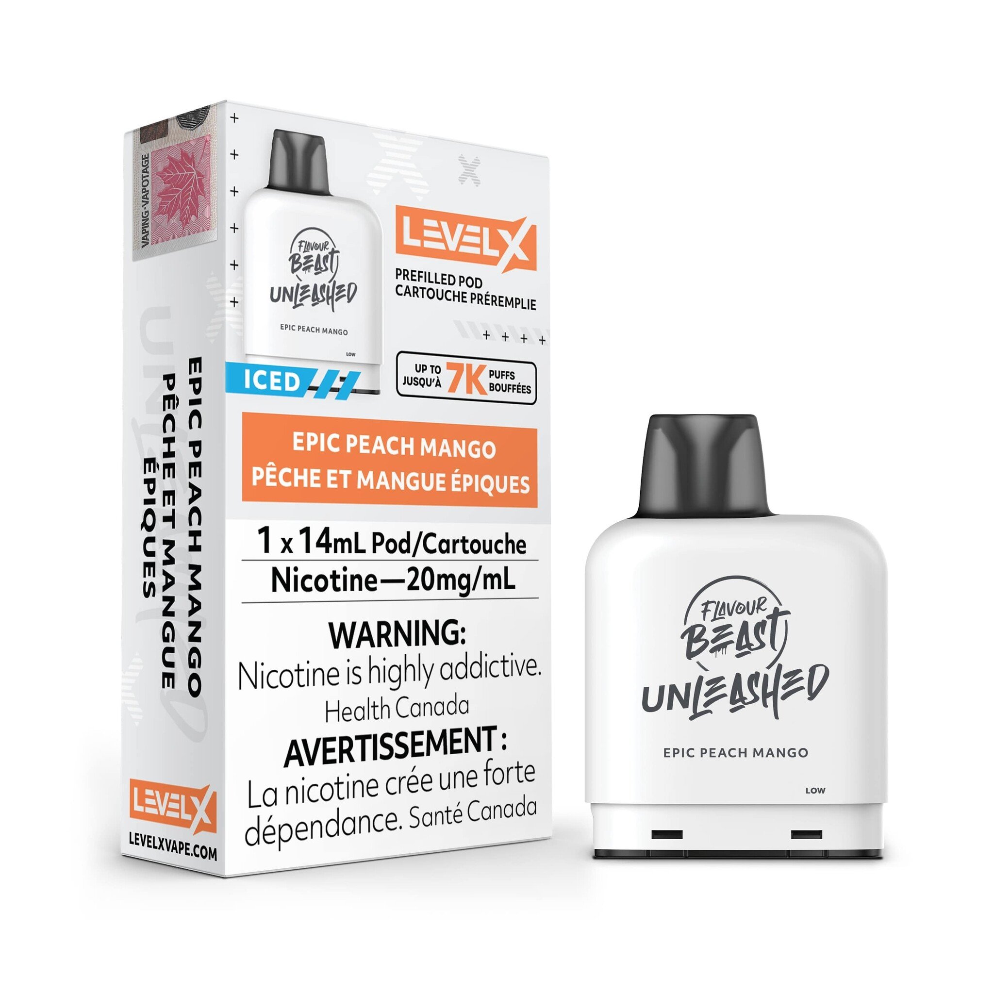 Flavour Beast Level X Unleashed Pod 14mL Epic Peach Mango 20MG 7k puffs