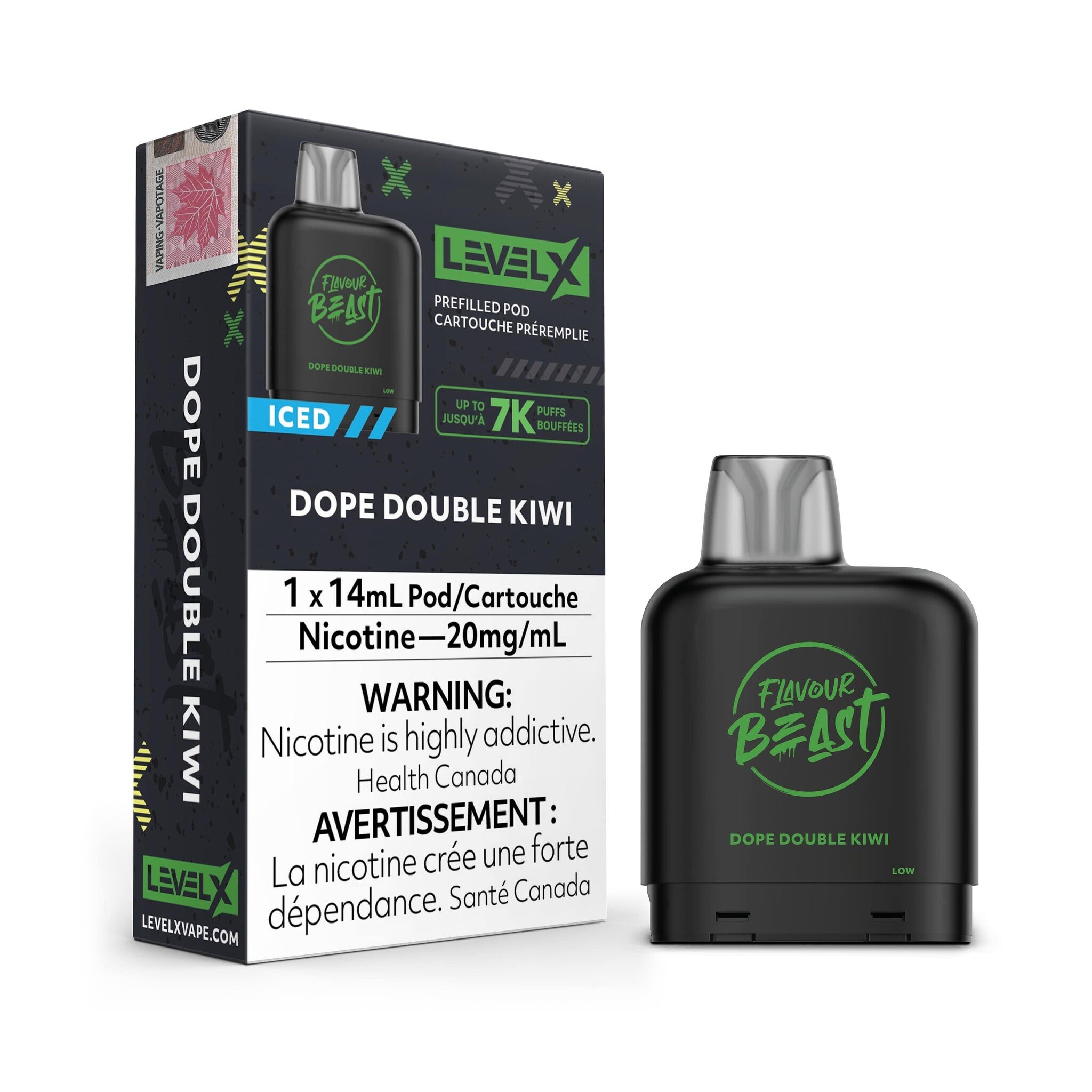 FLAVOUR BEAST LEVEL X PREFILLED PODS DOPE DOUBLE KIWI 7k puffs