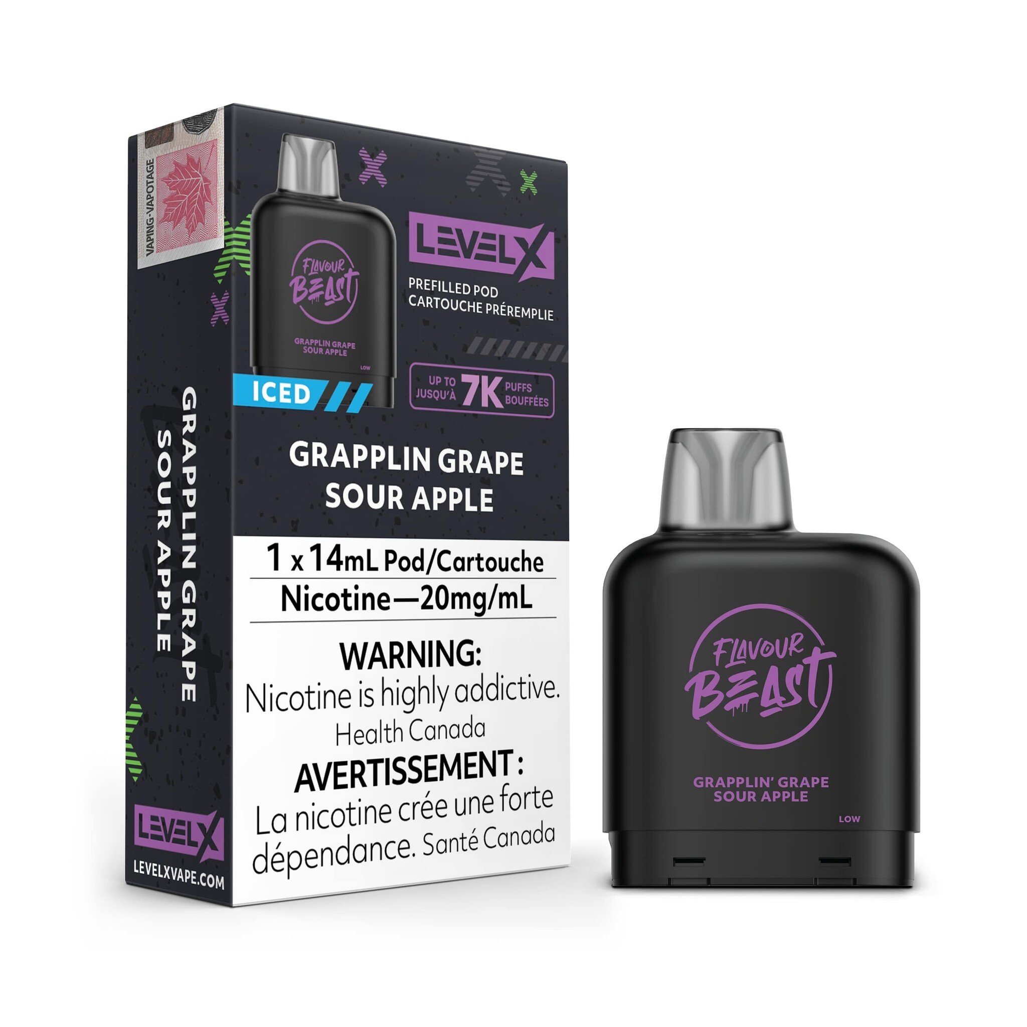 FLAVOUR BEAST LEVEL X PREFILLED PODS GRAPPLIN GRAPE SOUR APPLE 7k puffs