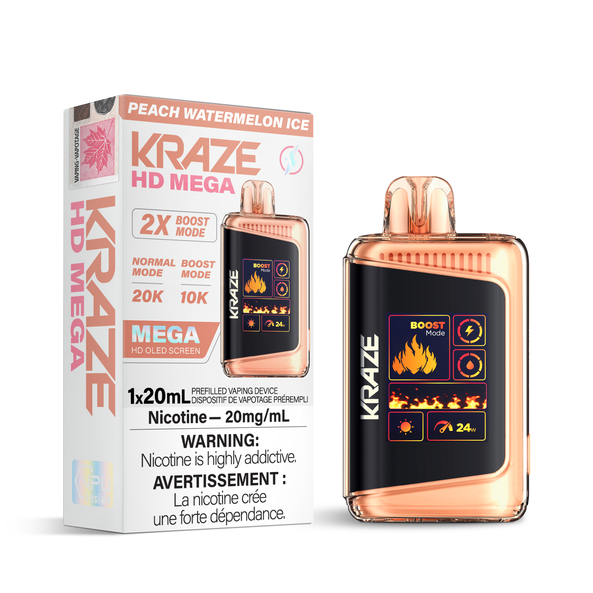 KRAZE MEGA 20K PEACH WATERMELON ICE