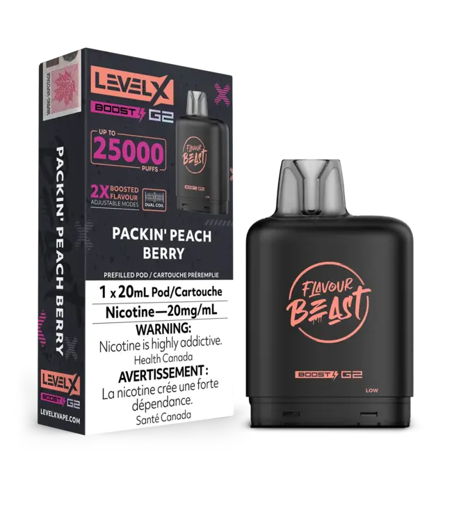 LEVEL X FLAVOUR BEAST POD 25K ON PACKIN' PEACH BERRY