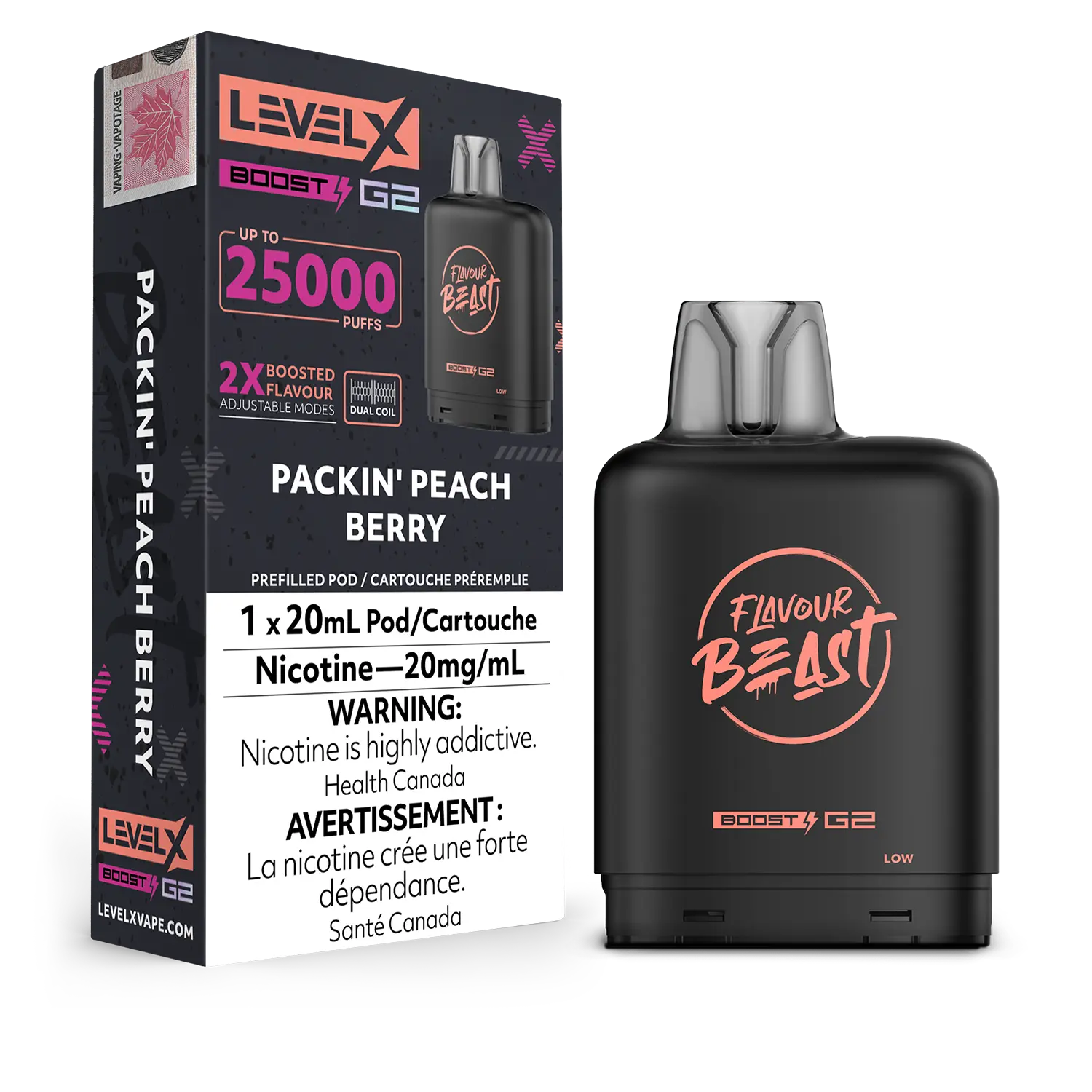 LEVEL X FLAVOUR BEAST POD 25K ON PACKIN' PEACH BERRY