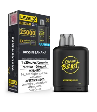 FLAVOUR BEAST LEVEL X LEVEL X FLAVOUR BEAST POD 25K ON BUSSIN BANANA ICED