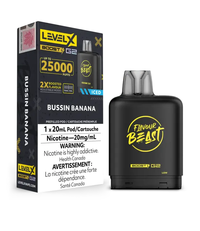 LEVEL X FLAVOUR BEAST POD 25K ON BUSSIN BANANA ICED