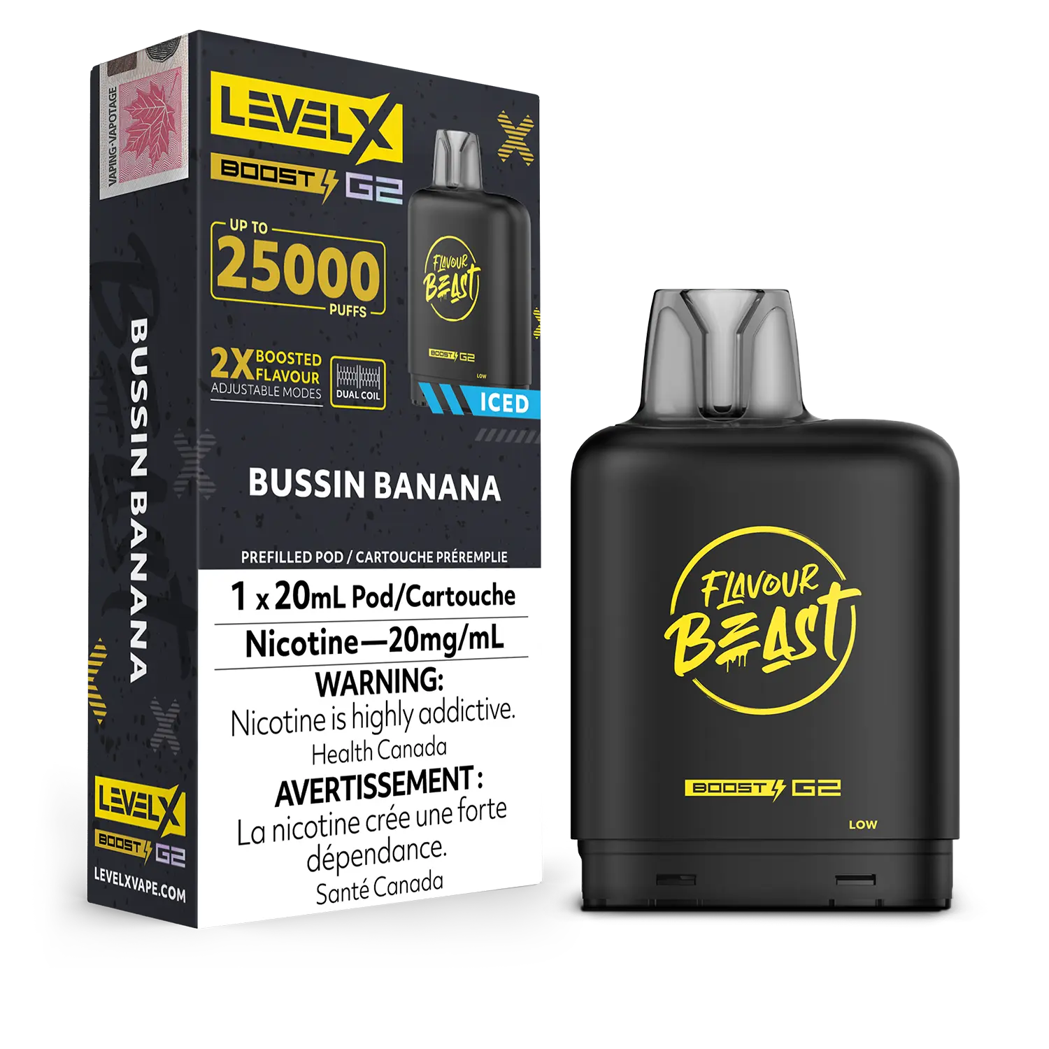 LEVEL X FLAVOUR BEAST POD 25K ON BUSSIN BANANA ICED