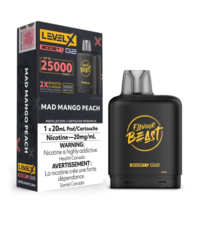 LEVEL X FLAVOUR BEAST POD 25K ON MAD MANGO PEACH