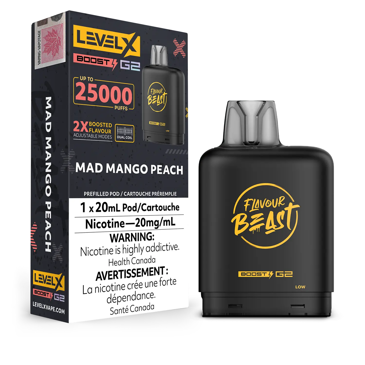 LEVEL X FLAVOUR BEAST POD 25K ON MAD MANGO PEACH