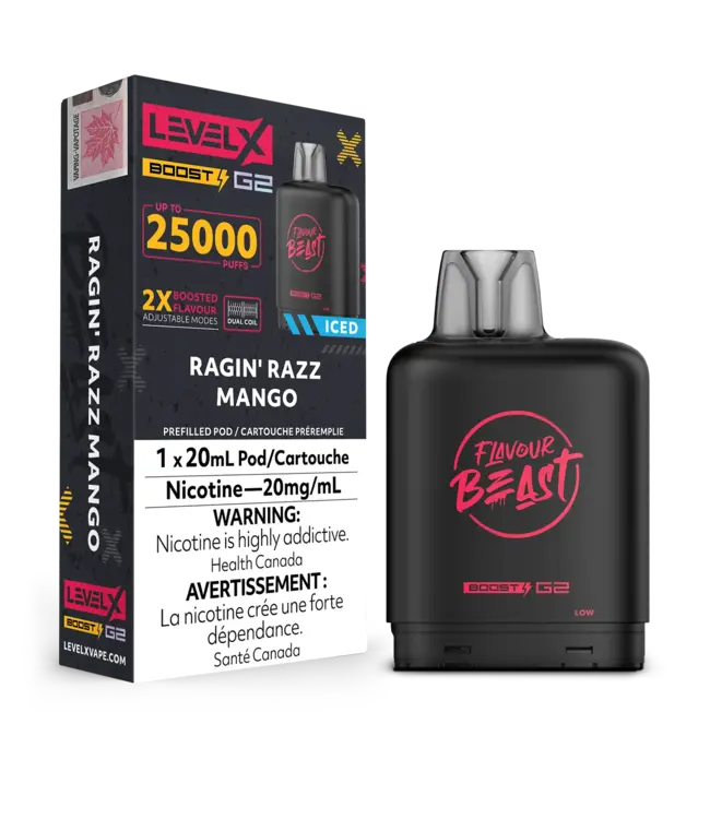 LEVEL X FLAVOUR BEAST POD 25K ON RAGIN' RAZZ MANGO